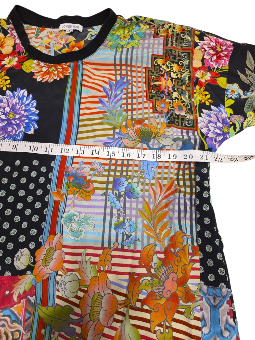 Johnny Was Black Floral Scoop Neck Blouse with Orange Accents - Picture 2 of 7